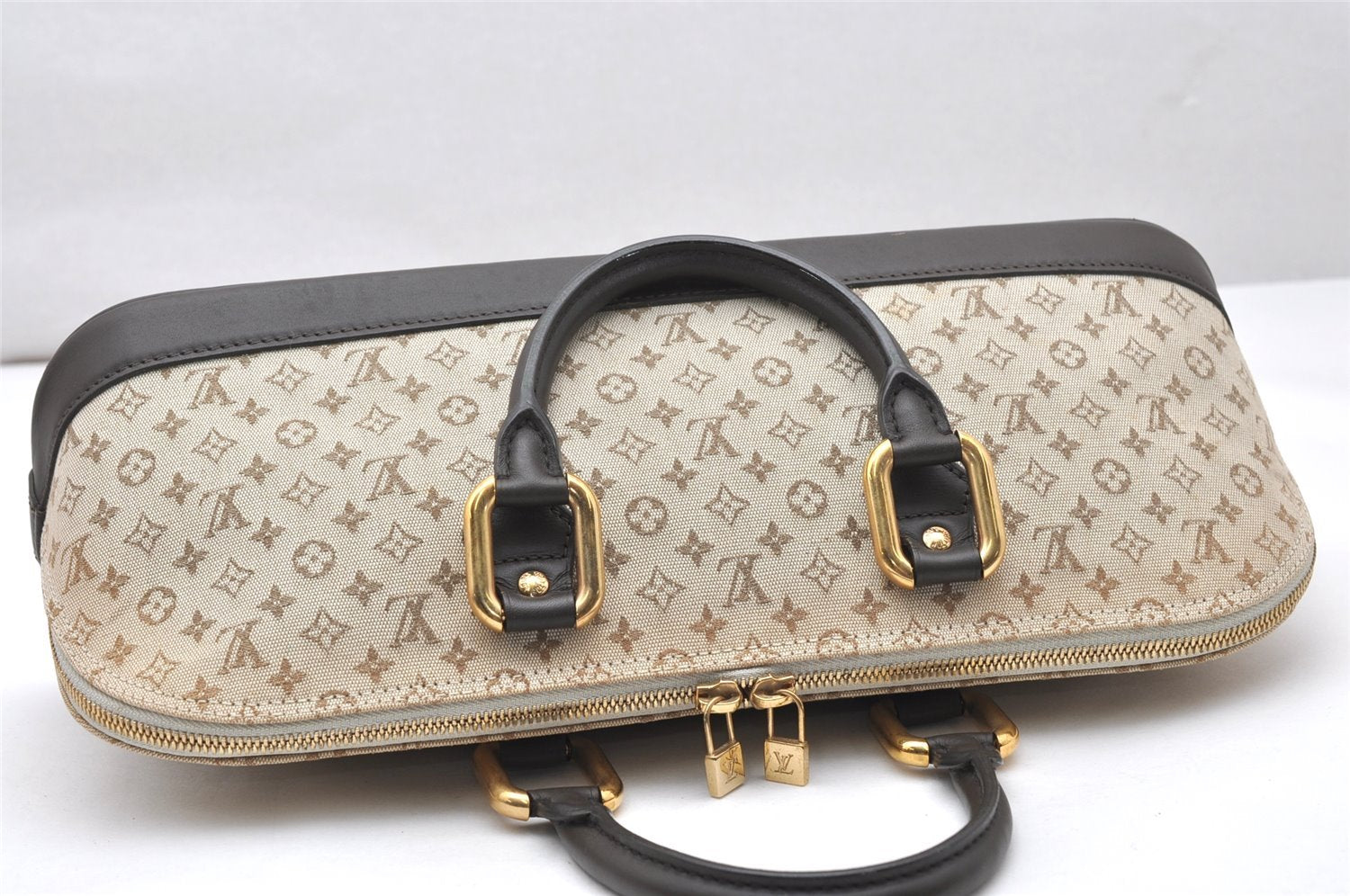 Auth Louis Vuitton Monogram Mini Alma Ron Hand Bag Khaki Beige M92206 LV 4536K