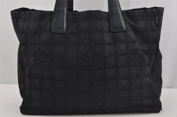 Authentic CHANEL New Travel Line Shoulder Tote Bag Nylon Leather Black 4538J