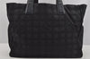 Authentic CHANEL New Travel Line Shoulder Tote Bag Nylon Leather Black 4538J