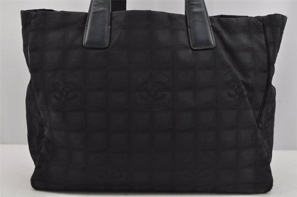 Authentic CHANEL New Travel Line Shoulder Tote Bag Nylon Leather Black 4538J
