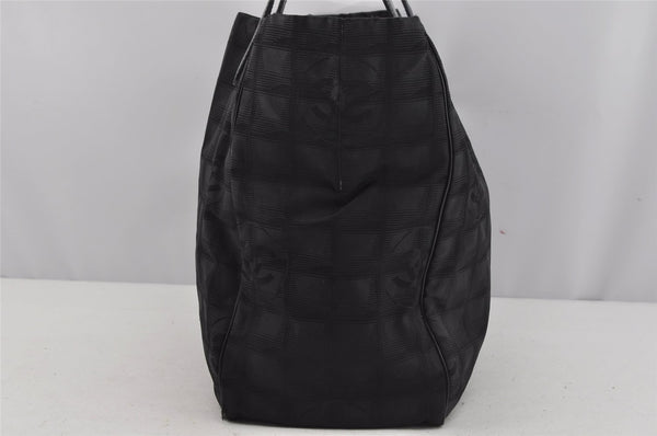 Authentic CHANEL New Travel Line Shoulder Tote Bag Nylon Leather Black 4538J
