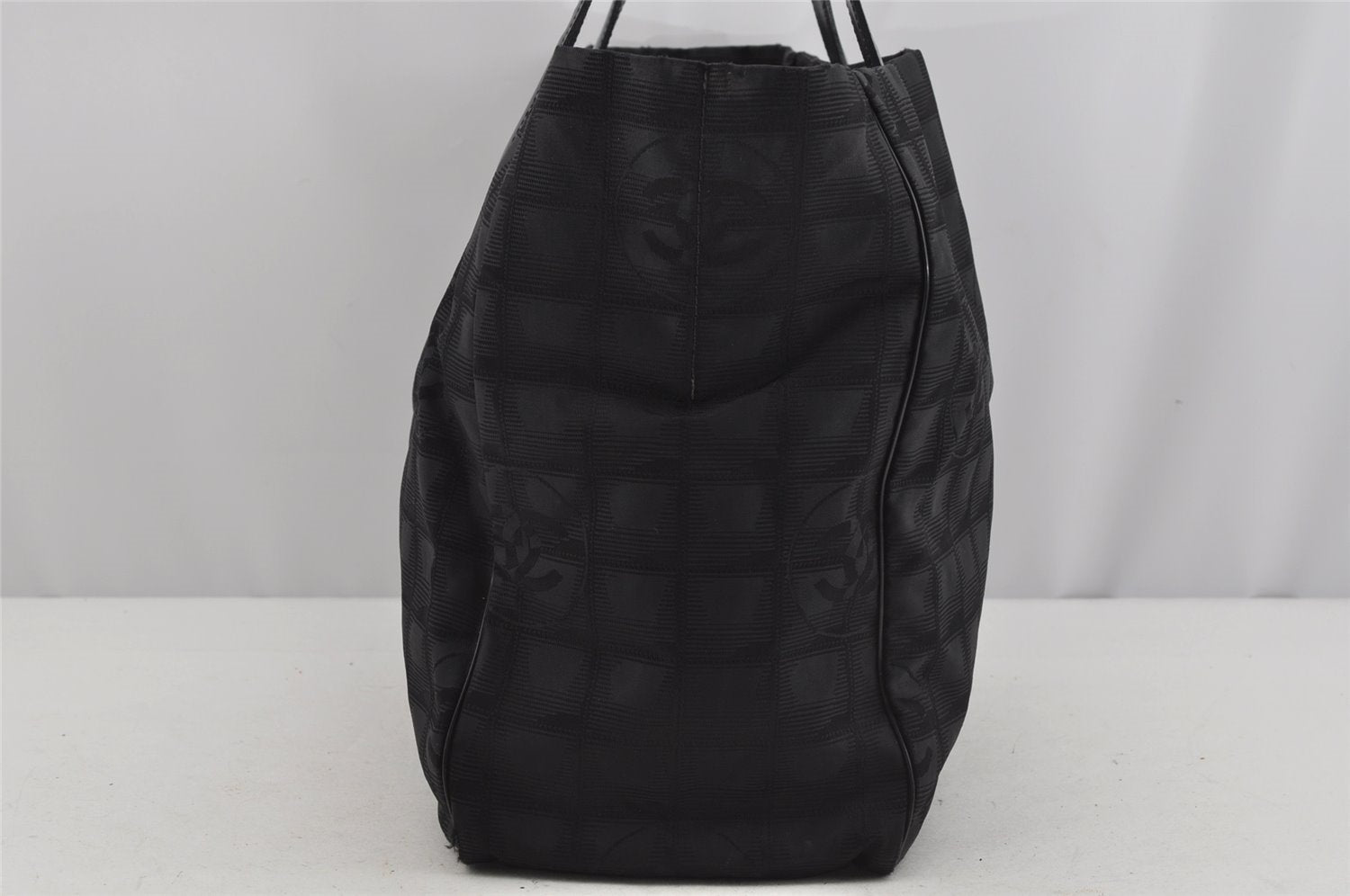 Authentic CHANEL New Travel Line Shoulder Tote Bag Nylon Leather Black 4538J