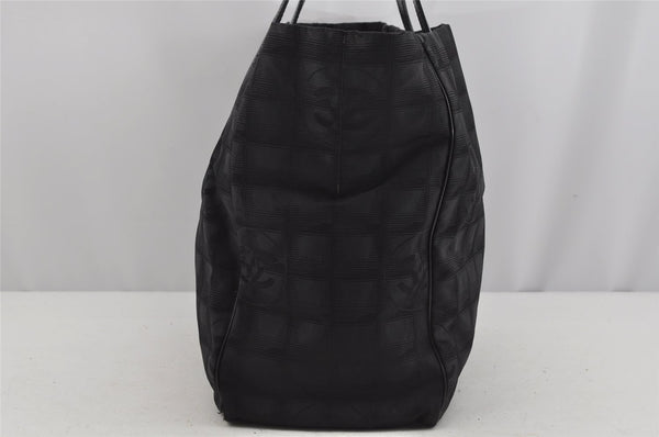Authentic CHANEL New Travel Line Shoulder Tote Bag Nylon Leather Black 4538J