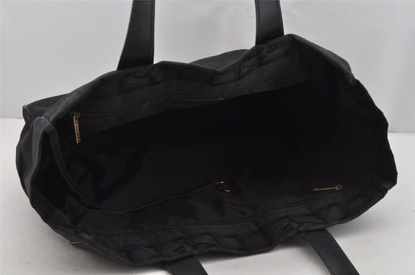 Authentic CHANEL New Travel Line Shoulder Tote Bag Nylon Leather Black 4538J