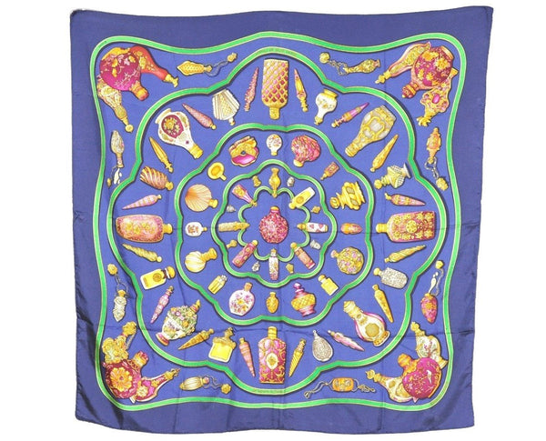 Authentic HERMES Carre 90 Scarf "Qu' importe le flacon..." Silk Navy 4543J