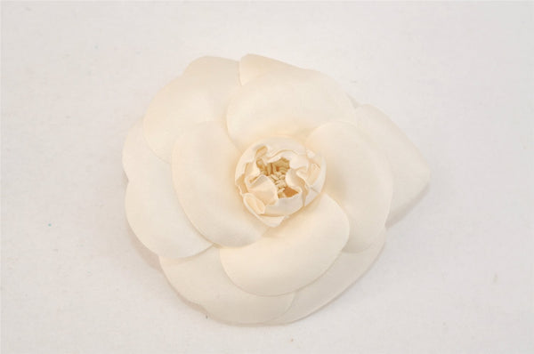 Authentic CHANEL Camellia Corsage Brooch Nylon White Box 4547L