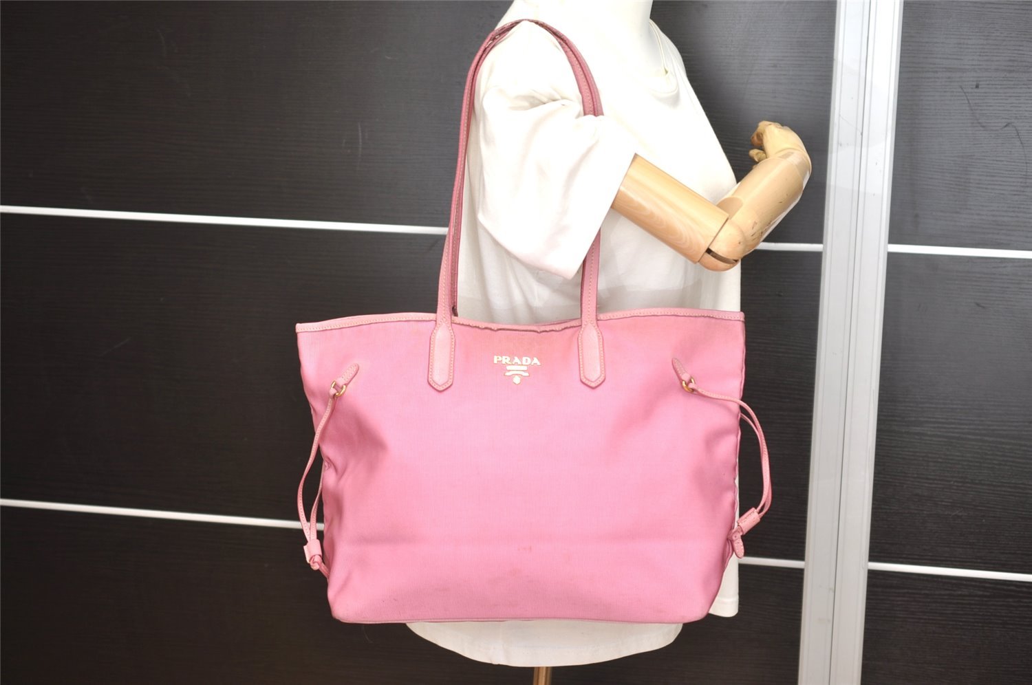 Authentic PRADA Vintage Nylon Tessuto Leather Shoulder Tote Bag Pink 4548I