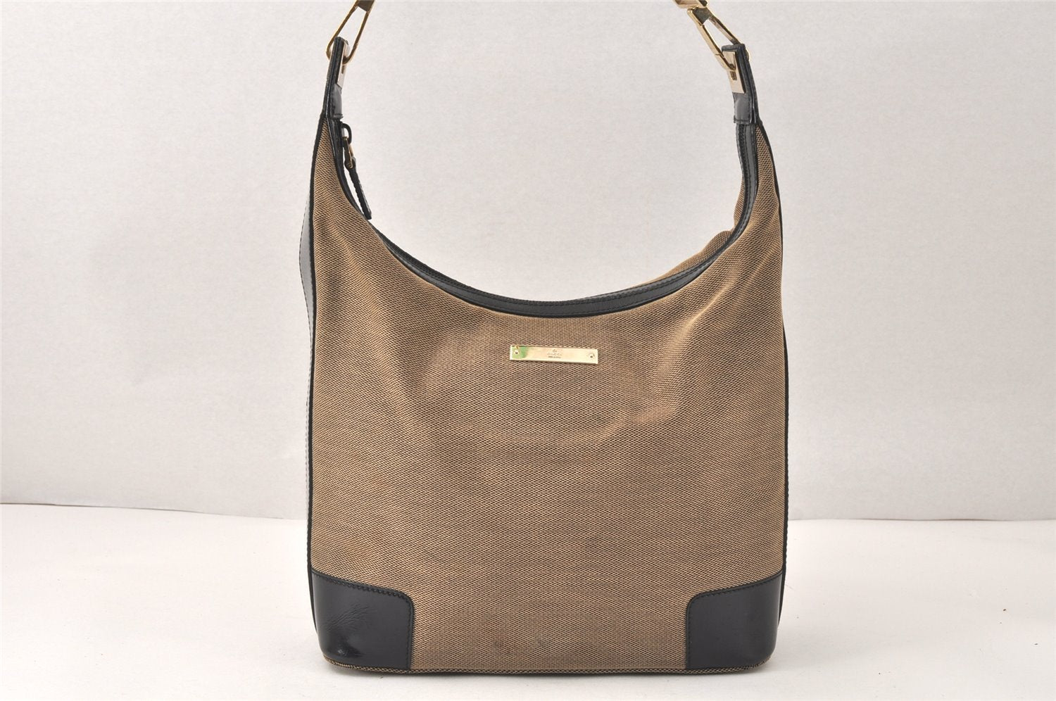 Authentic GUCCI Shoulder Hand Bag Purse Canvas Leather 0014204 Beige Black 4548K