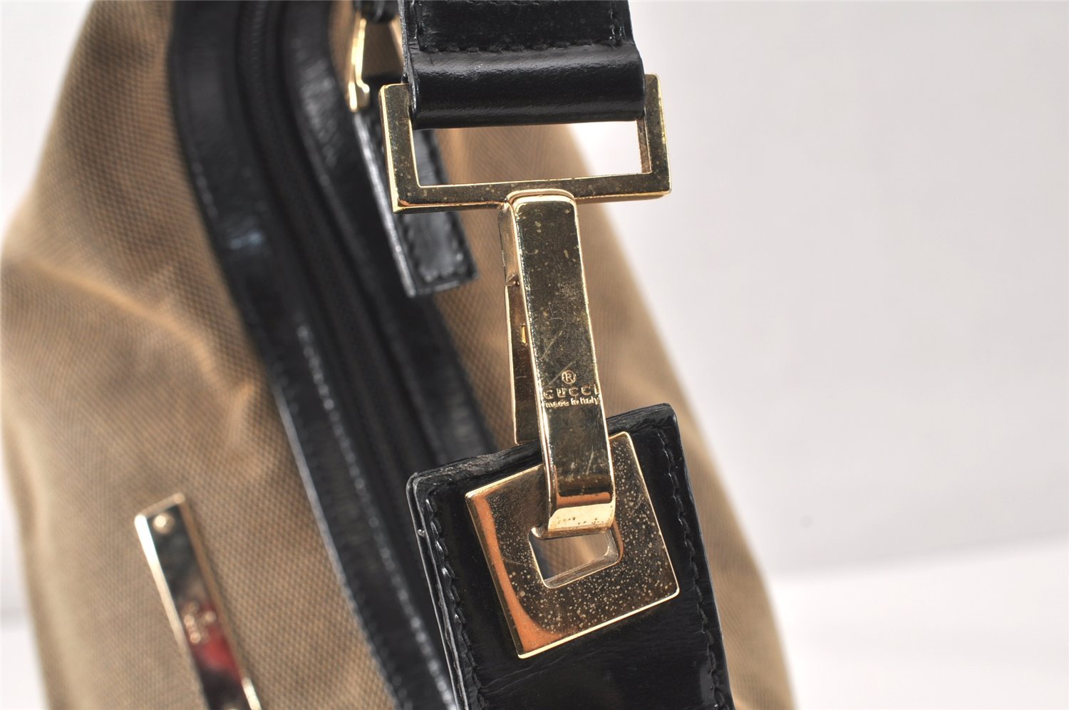Authentic GUCCI Shoulder Hand Bag Purse Canvas Leather 0014204 Beige Black 4548K