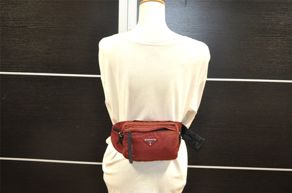 Authentic PRADA Vintage Nylon Tessuto Waist Body Bag Purse Bordeaux Red 4551I