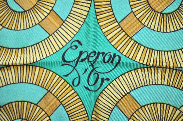 Authentic HERMES Carre 90 Scarf "Eperon d'or" Silk Green 4552J