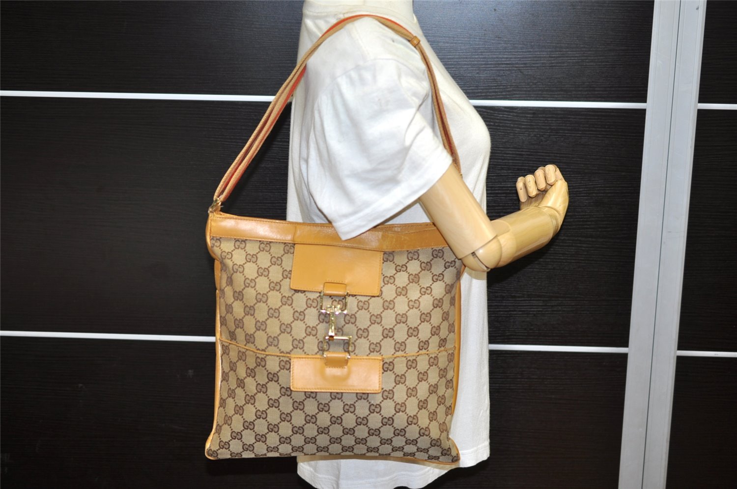 Authentic GUCCI Sherry Line Shoulder Bag GG Canvas Leather 0014094 Brown 4552K