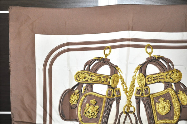 Authentic HERMES Carre 90 Scarf "BRIDES de GALA par" Silk Brown 4553J