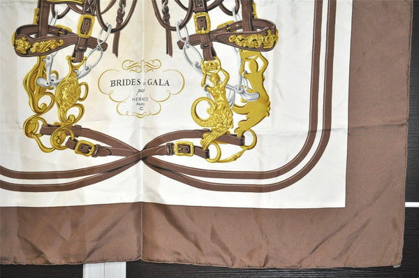 Authentic HERMES Carre 90 Scarf "BRIDES de GALA par" Silk Brown 4553J