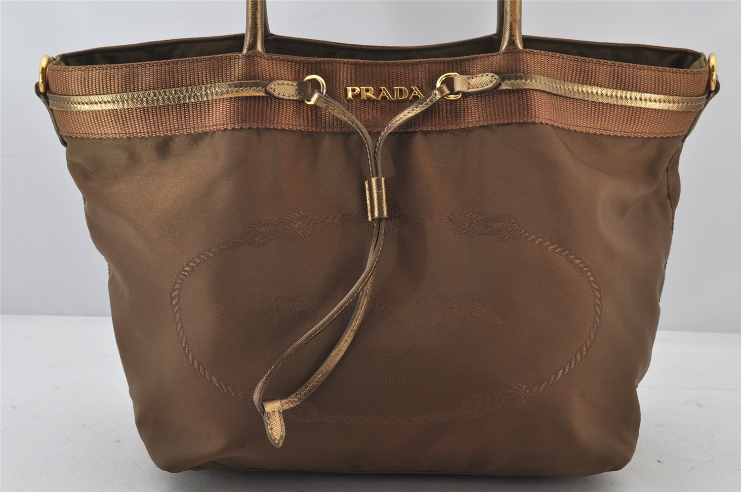 Authentic PRADA Nylon Jacquard Tessuto Leather 2Way Tote Bag BN1755 Brown 4553K