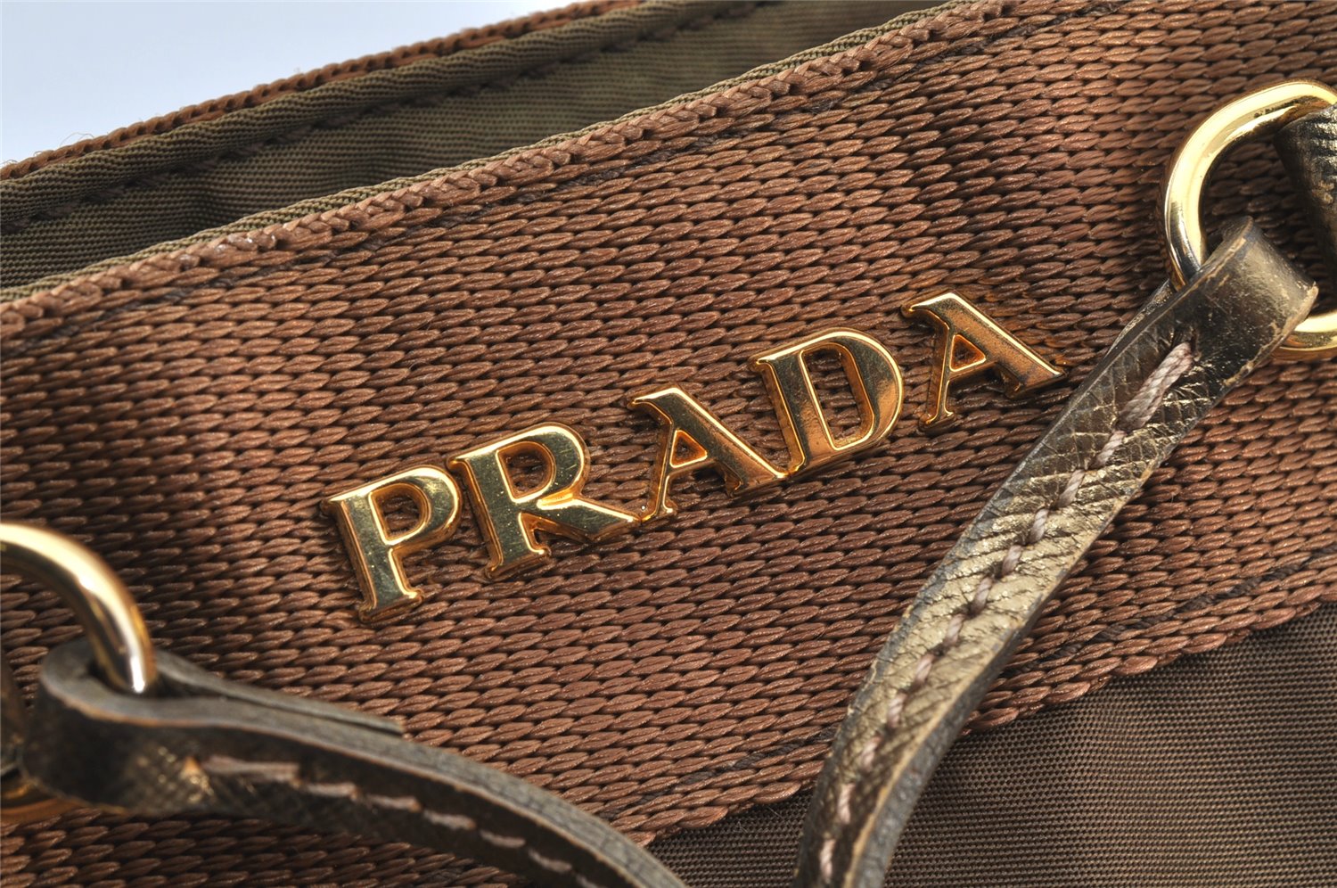 Authentic PRADA Nylon Jacquard Tessuto Leather 2Way Tote Bag BN1755 Brown 4553K