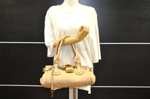 Authentic Chloe Paddington Leather Shoulder Hand Bag Beige 4554I