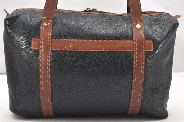 Authentic GUCCI Vintage Travel Boston Bag Leather Black Brown 4554K