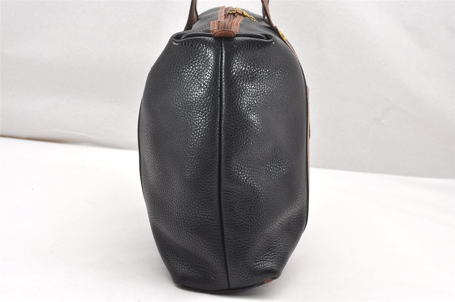 Authentic GUCCI Vintage Travel Boston Bag Leather Black Brown 4554K