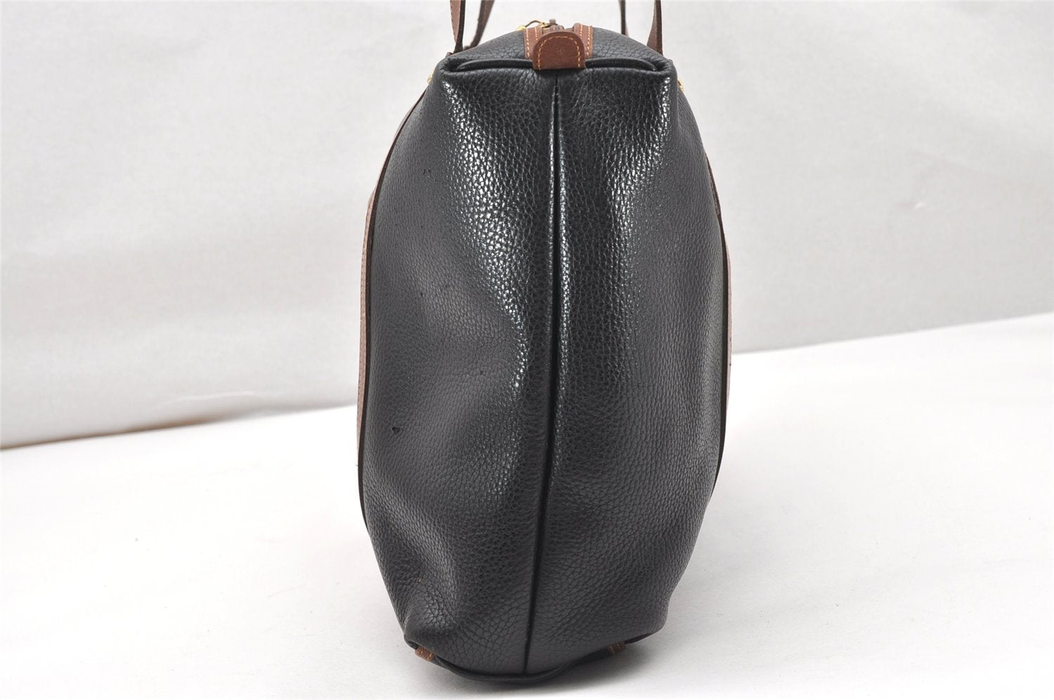 Authentic GUCCI Vintage Travel Boston Bag Leather Black Brown 4554K