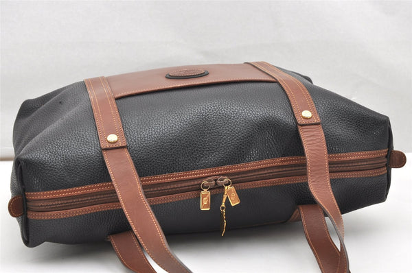 Authentic GUCCI Vintage Travel Boston Bag Leather Black Brown 4554K