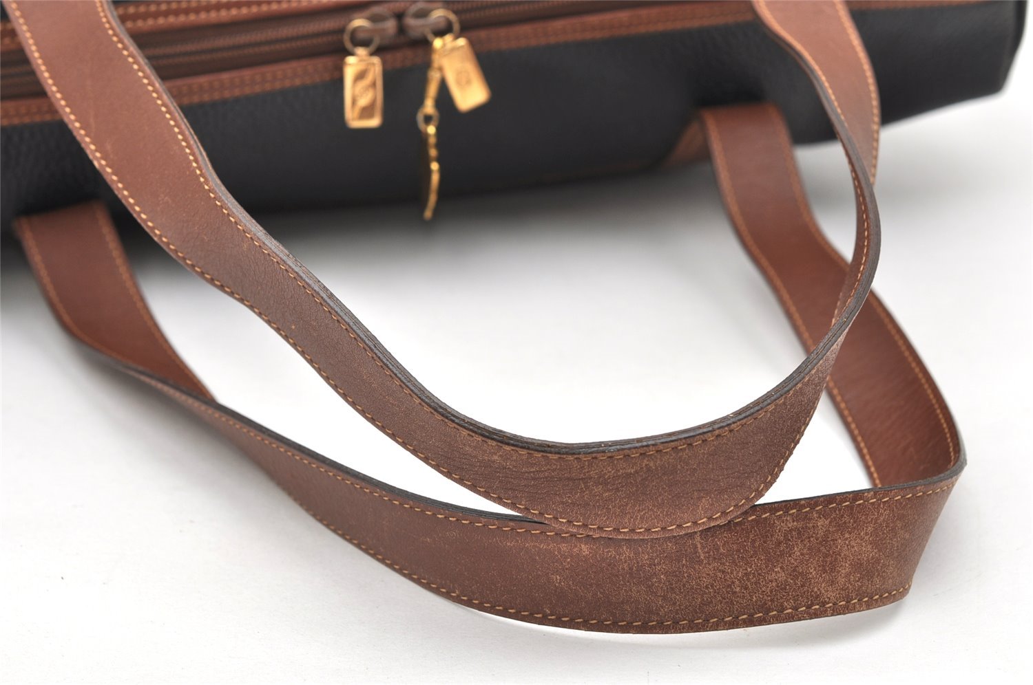 Authentic GUCCI Vintage Travel Boston Bag Leather Black Brown 4554K
