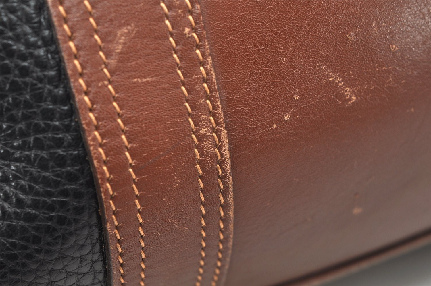 Authentic GUCCI Vintage Travel Boston Bag Leather Black Brown 4554K