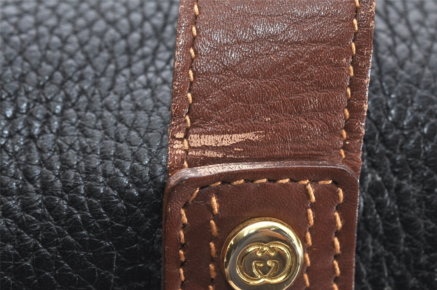 Authentic GUCCI Vintage Travel Boston Bag Leather Black Brown 4554K
