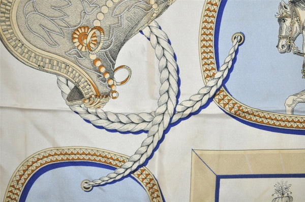 Authentic HERMES Carre 90 Scarf "GRAND APPARAT" Silk Blue 4555J