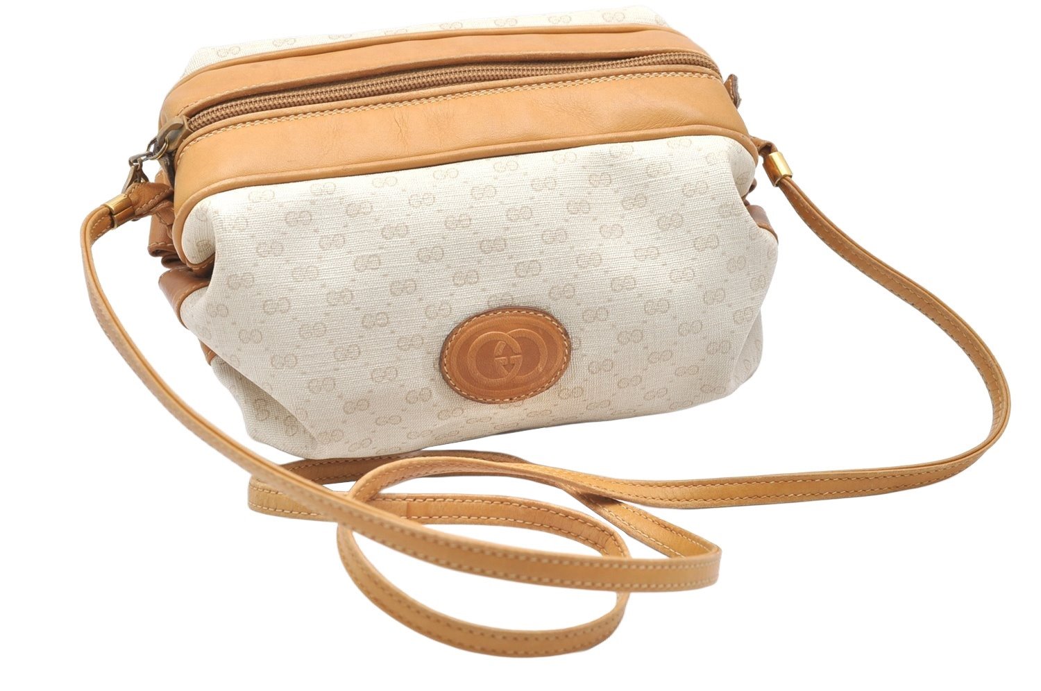 Authentic GUCCI Micro GG PVC Leather Shoulder Cross Bag Purse White Cream 4560K