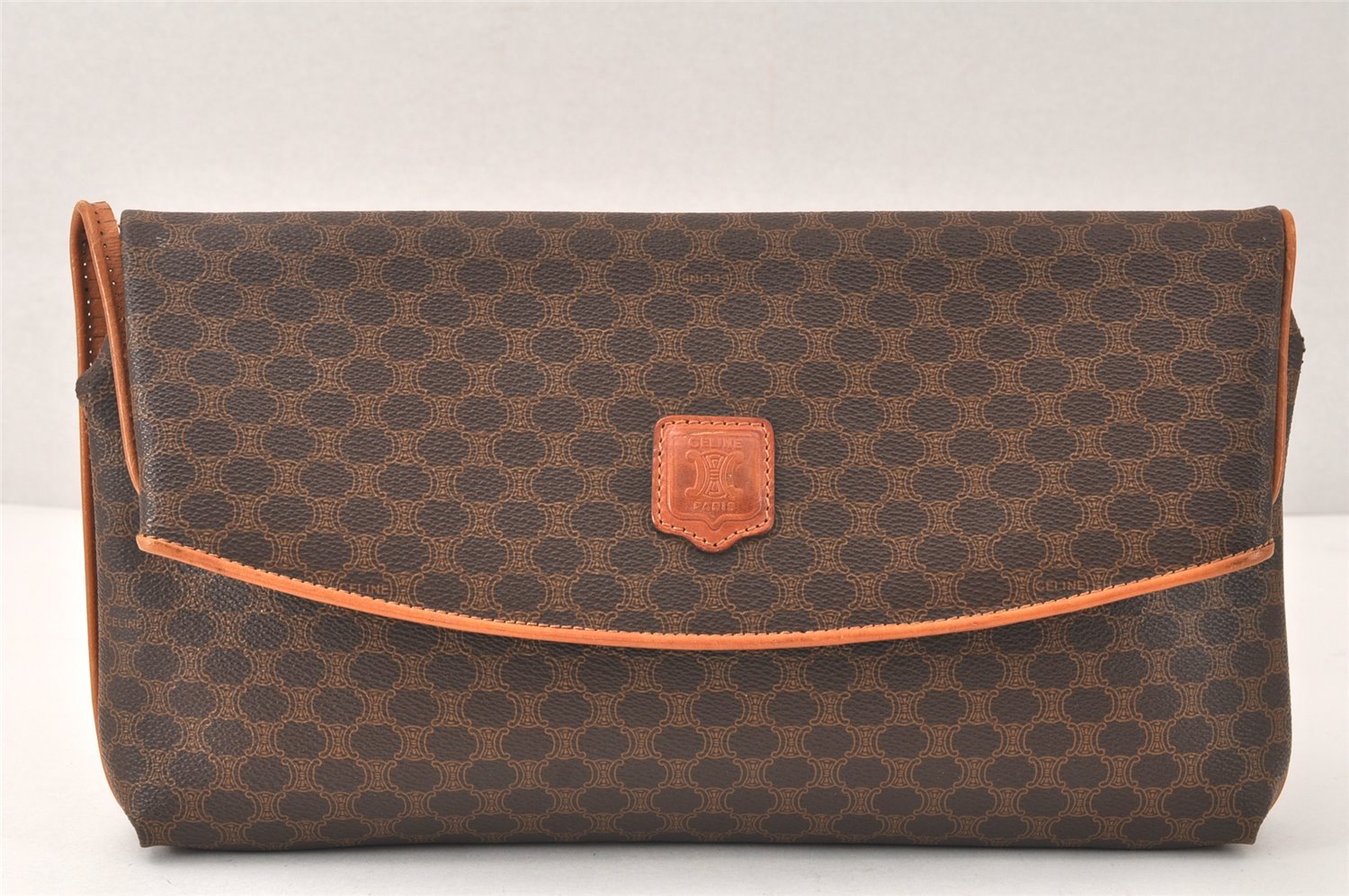 Authentic CELINE Macadam Blason Pattern Clutch Hand Bag PVC Leather Brown 4561K