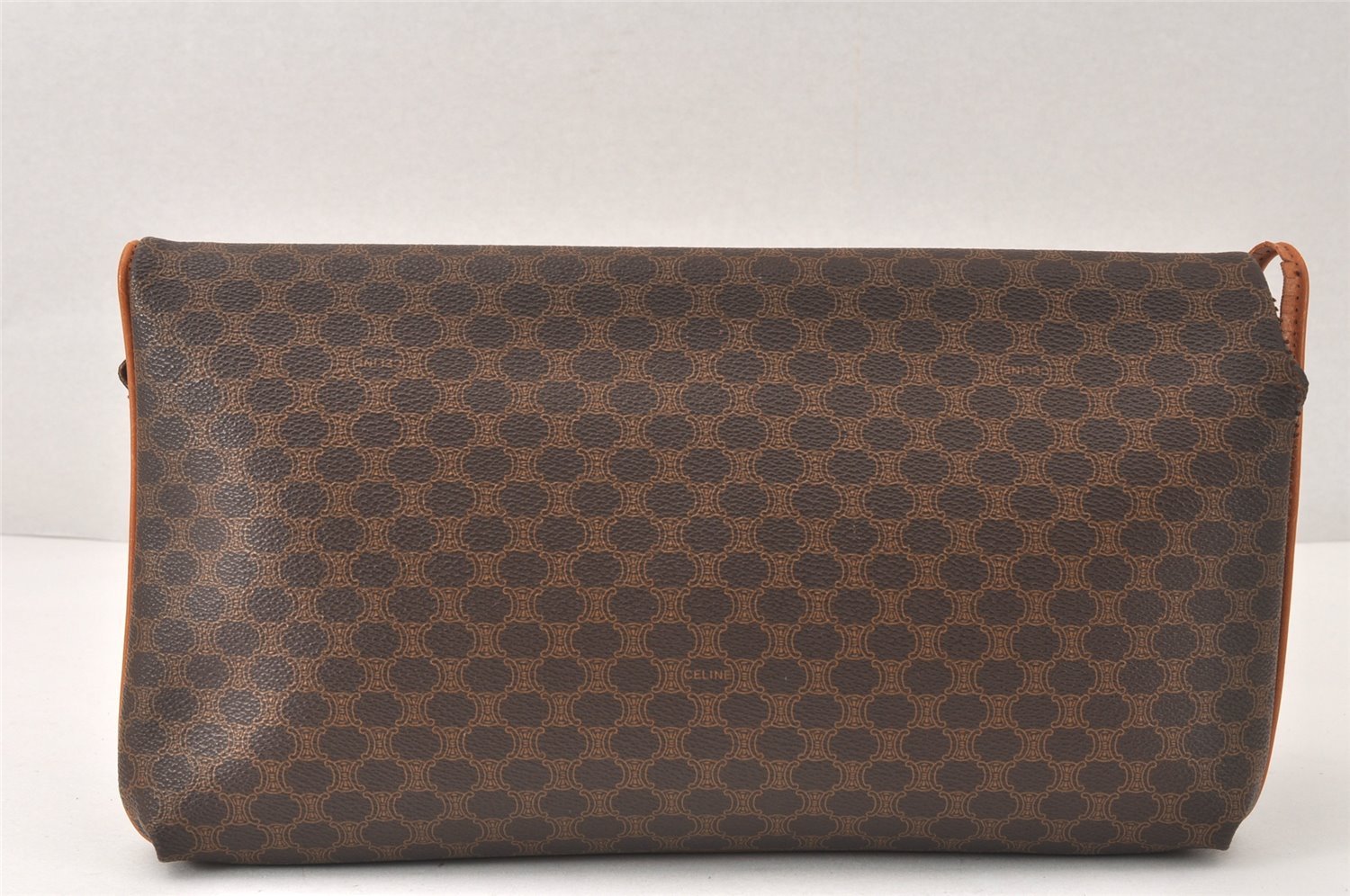 Authentic CELINE Macadam Blason Pattern Clutch Hand Bag PVC Leather Brown 4561K