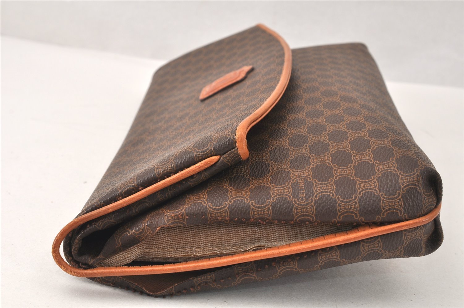 Authentic CELINE Macadam Blason Pattern Clutch Hand Bag PVC Leather Brown 4561K
