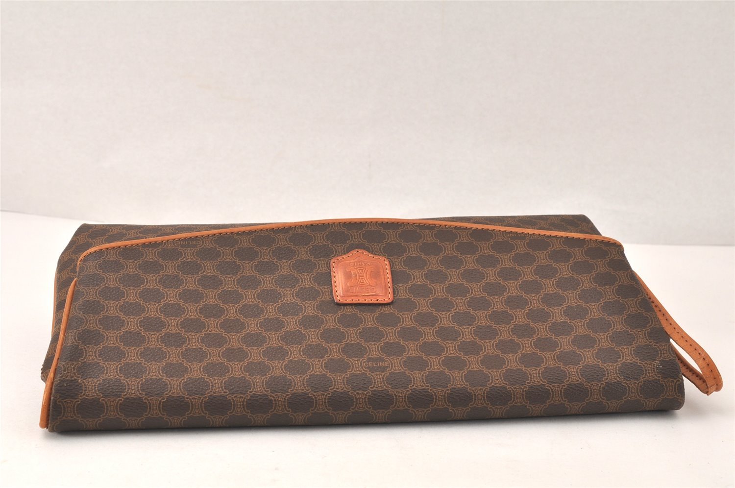 Authentic CELINE Macadam Blason Pattern Clutch Hand Bag PVC Leather Brown 4561K