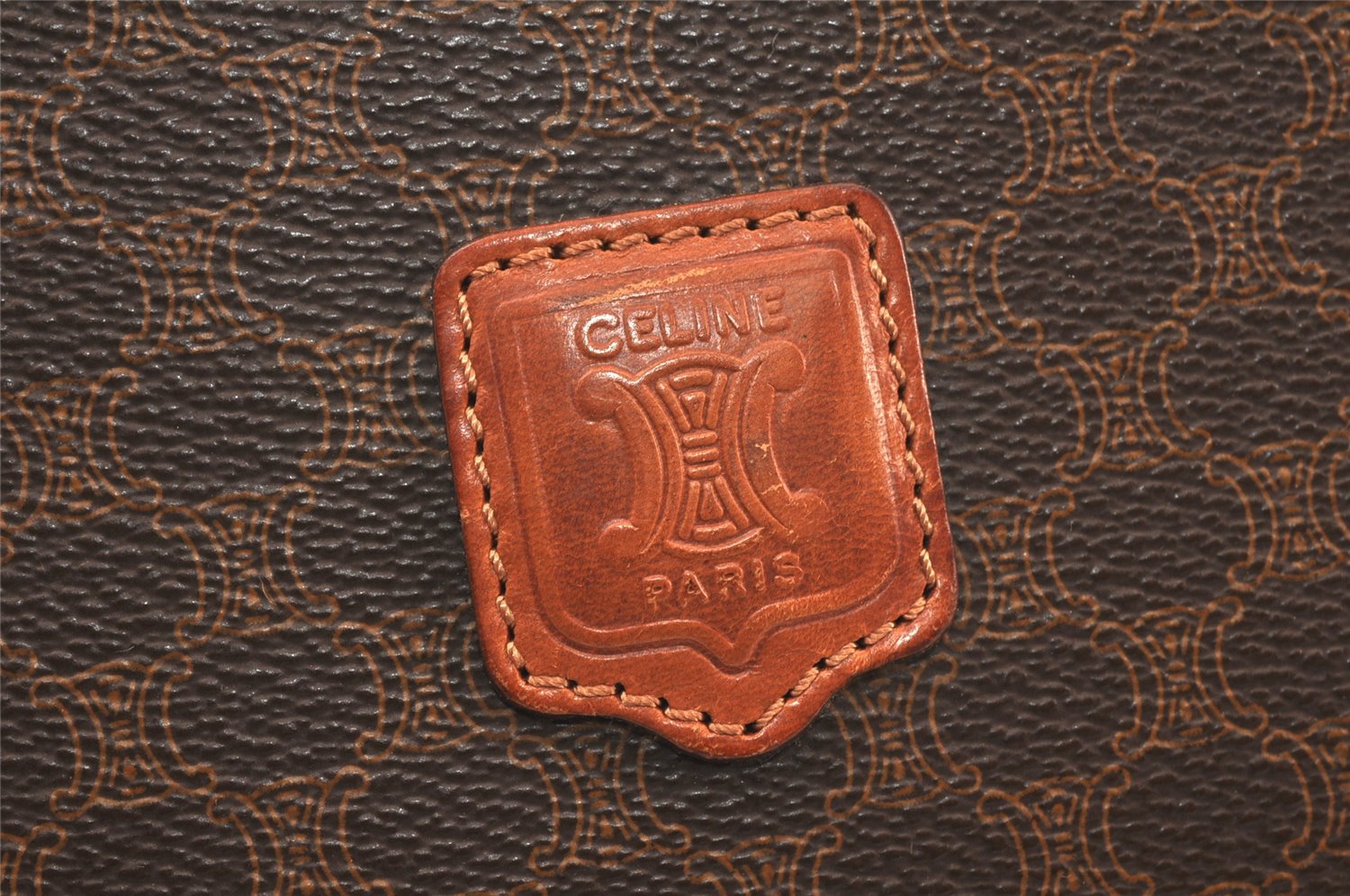 Authentic CELINE Macadam Blason Pattern Clutch Hand Bag PVC Leather Brown 4561K