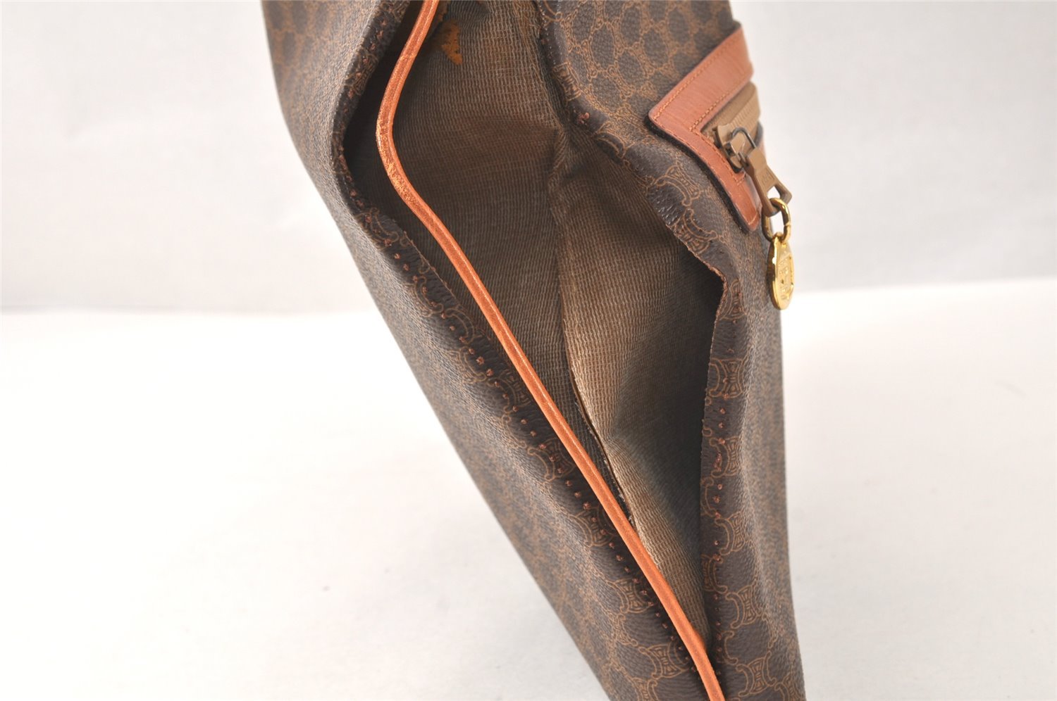 Authentic CELINE Macadam Blason Pattern Clutch Hand Bag PVC Leather Brown 4561K
