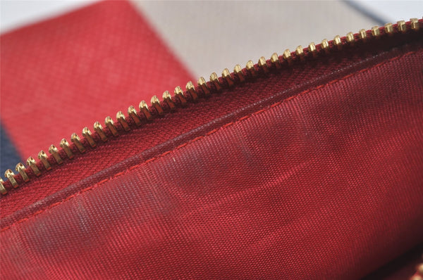 Authentic GUCCI Sylvie Biadera Stripe Clutch Bag Canvas Leather 524788 Red 4563I