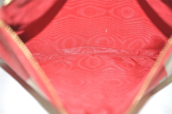 Authentic GUCCI Sylvie Biadera Stripe Clutch Bag Canvas Leather 524788 Red 4563I