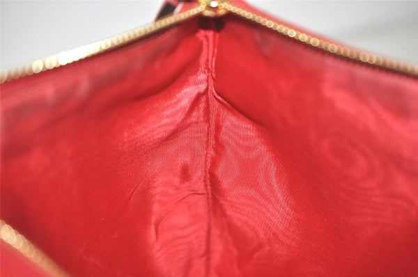 Authentic GUCCI Sylvie Biadera Stripe Clutch Bag Canvas Leather 524788 Red 4563I