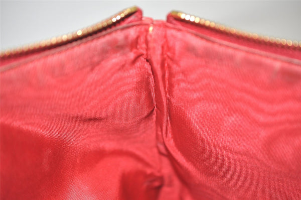 Authentic GUCCI Sylvie Biadera Stripe Clutch Bag Canvas Leather 524788 Red 4563I