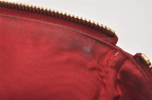 Authentic GUCCI Sylvie Biadera Stripe Clutch Bag Canvas Leather 524788 Red 4563I