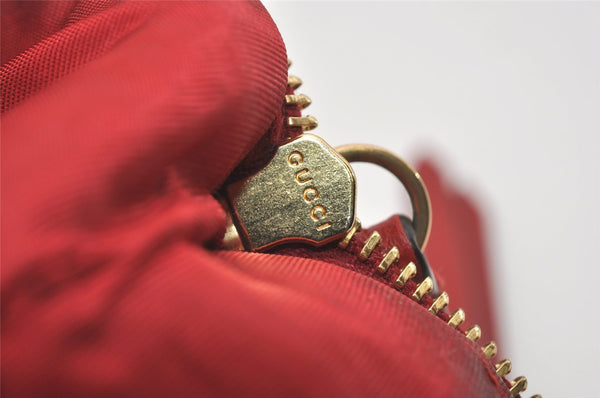 Authentic GUCCI Sylvie Biadera Stripe Clutch Bag Canvas Leather 524788 Red 4563I