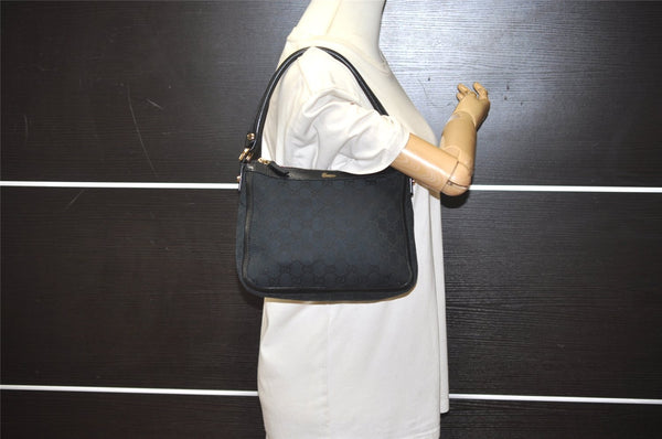 Authentic GUCCI Shoulder Hand Bag Purse GG Canvas Leather 146244 Black 4565I