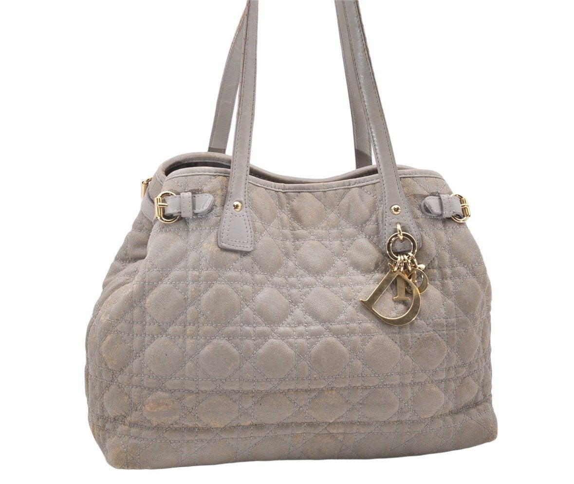 Authentic Christian Dior Panarea Cannage Tote Bag PVC Leather Gray 4565K