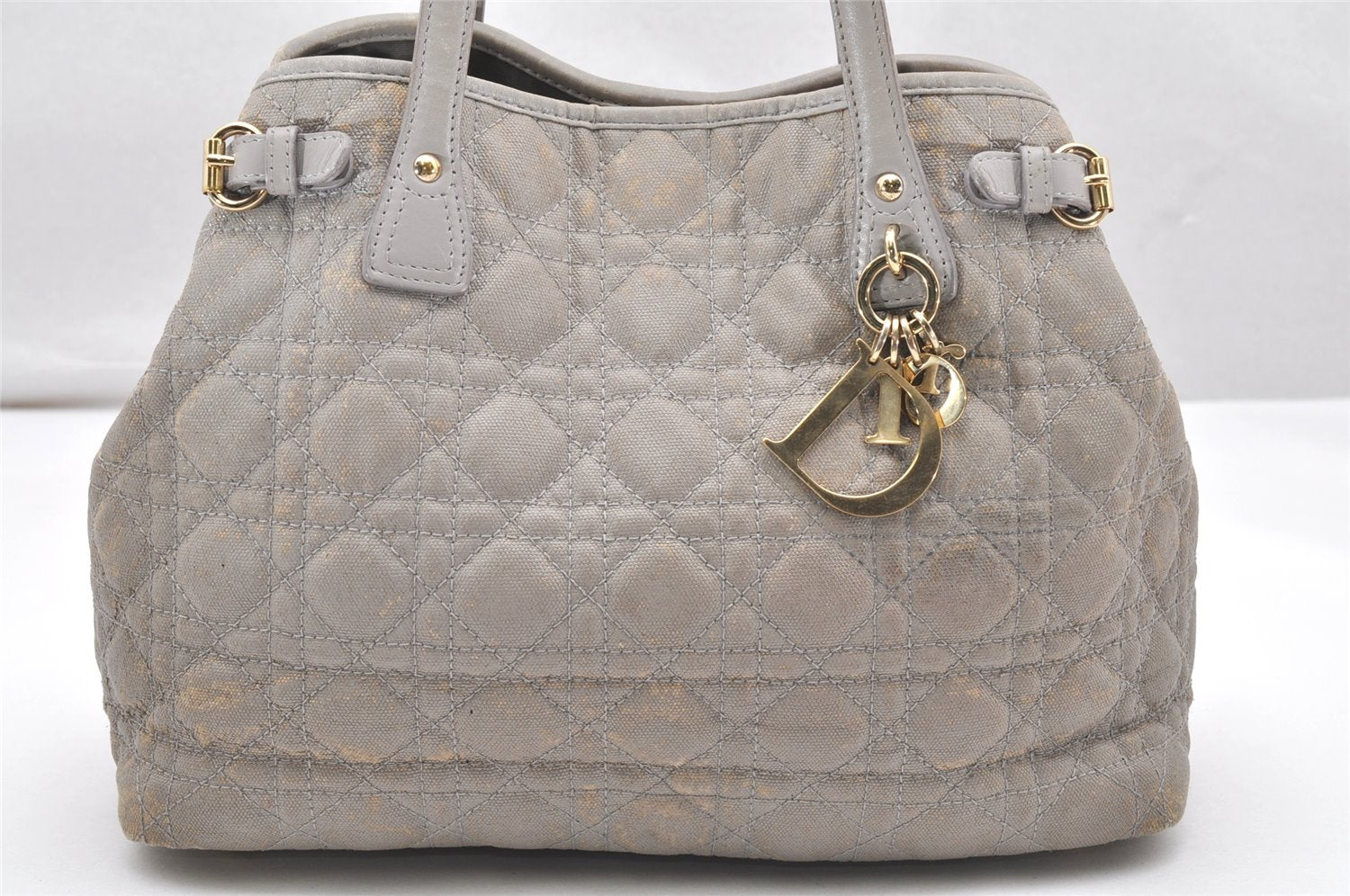 Authentic Christian Dior Panarea Cannage Tote Bag PVC Leather Gray 4565K