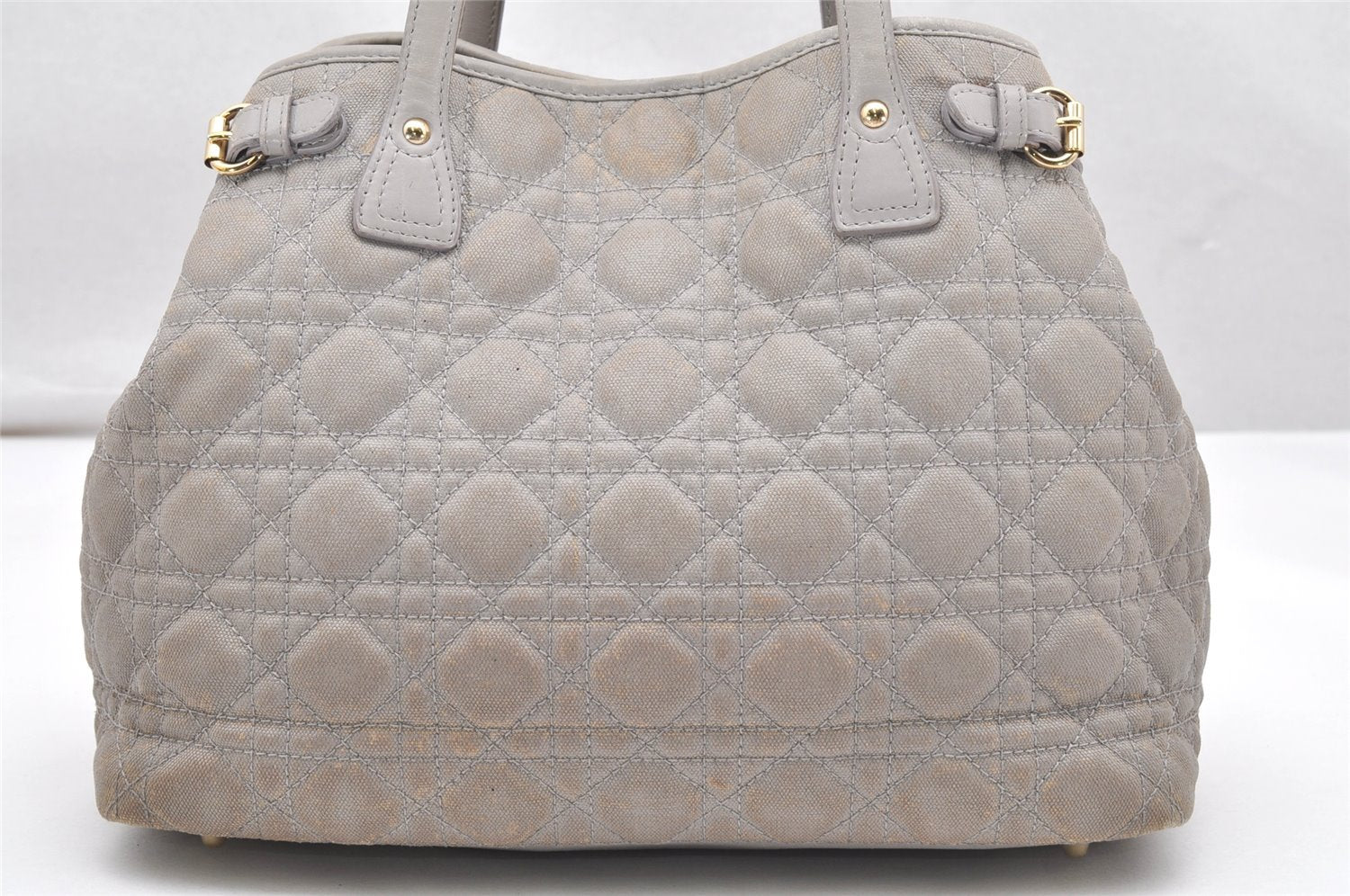 Authentic Christian Dior Panarea Cannage Tote Bag PVC Leather Gray 4565K