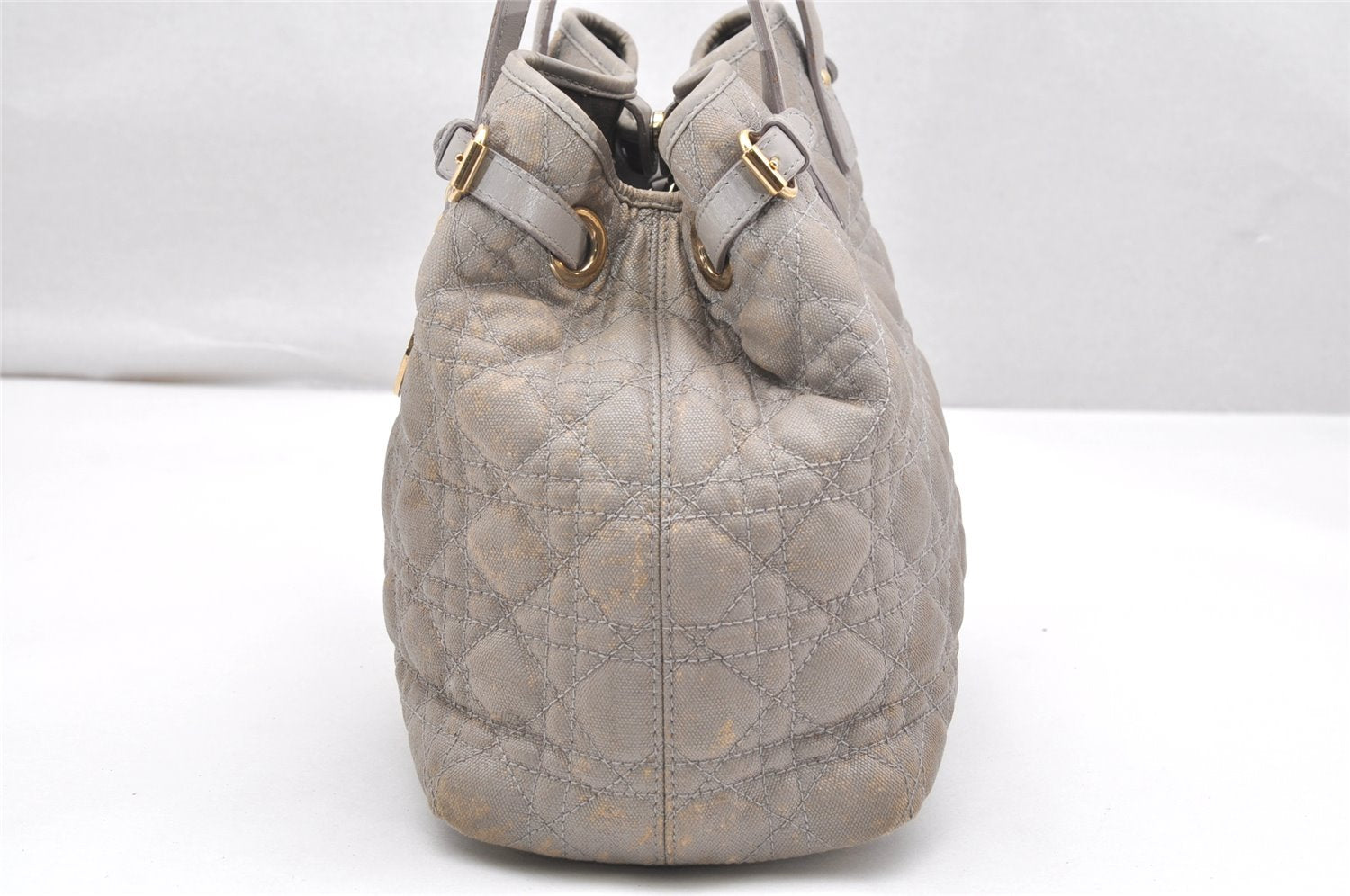 Authentic Christian Dior Panarea Cannage Tote Bag PVC Leather Gray 4565K