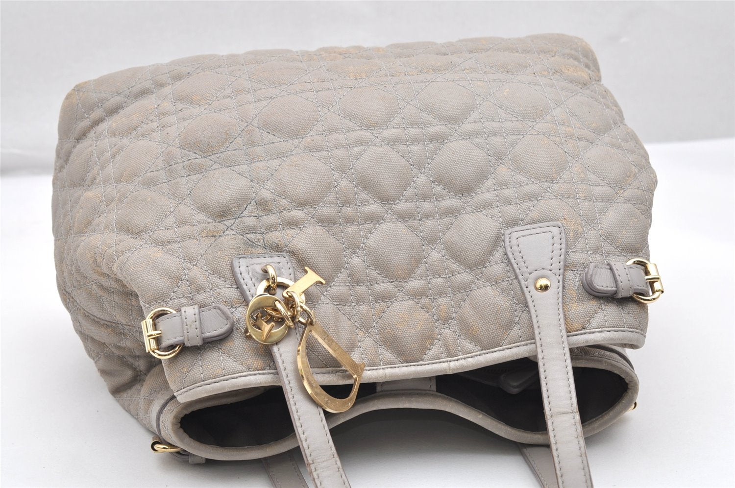 Authentic Christian Dior Panarea Cannage Tote Bag PVC Leather Gray 4565K
