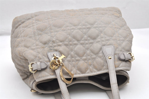 Authentic Christian Dior Panarea Cannage Tote Bag PVC Leather Gray 4565K