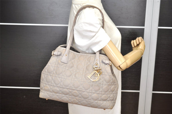Authentic Christian Dior Panarea Cannage Tote Bag PVC Leather Gray 4565K